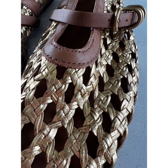 rag & bone Spire Woven gold brown leather Mary Janes flats size 38 - Picture 11 of 11